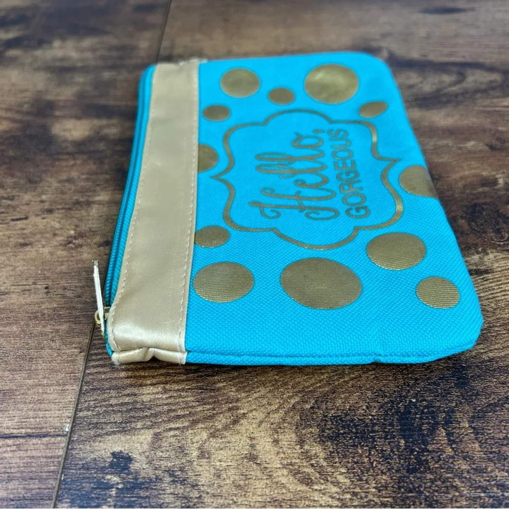 Hello Gorgeous Turquoise & Gold Makeup Bag